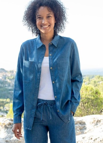 Dlhá denimová košeľa s vreckami