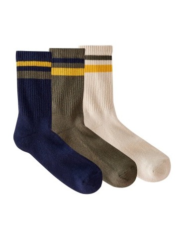 Súprava 3 párov vrúbkovaných ponožiek s prúžkami