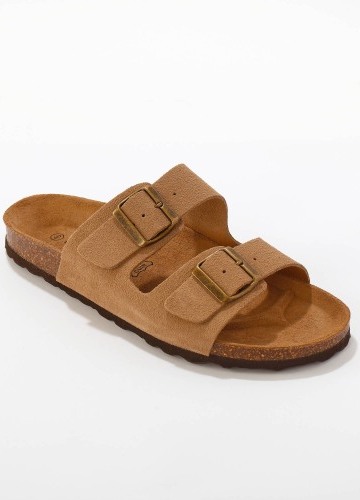 Kožené šľapky so sponami, gaštanové