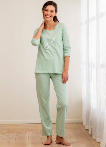 Pyžamo s dlouhými kalhotami a potiskem ptáčků