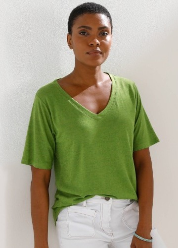 Tričko s prímesou ľanu a výstrihom do ,,V''