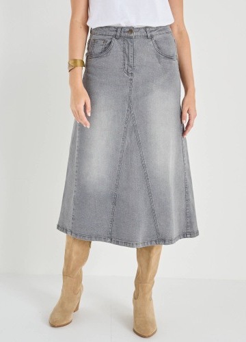 Rozšírená džínsová midi sukňa