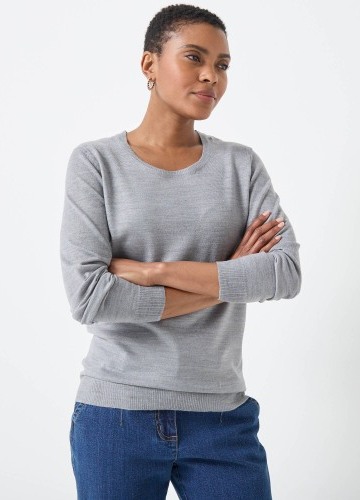 Jednobarevný pulovr s kulatým výstřihem