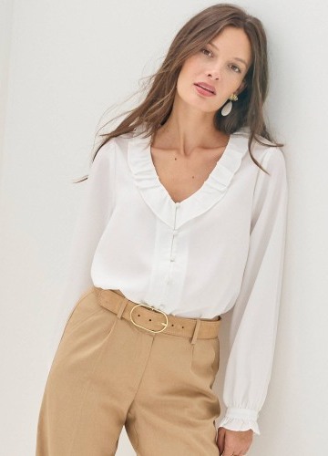 Blúzka s výstrihom do V a volánmi