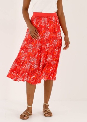 Midi volánová sukně s potiskem květů