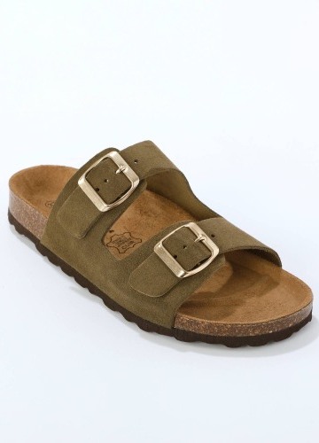 Kožené šľapkys korkovou podrážkou a otvorenou špičkou