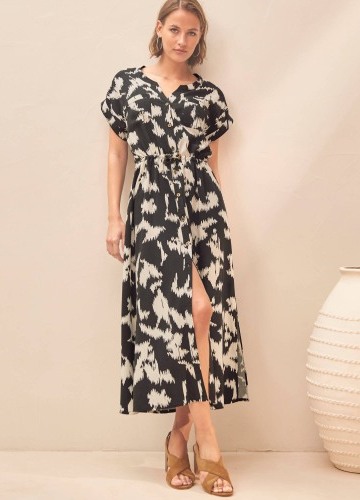 Košeľové midi šaty, s potlačou