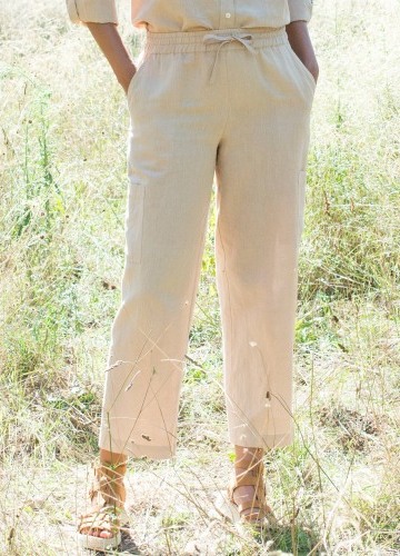 Široké skrátené nohavice zo zmesi bavlny a ľanu s vreckami