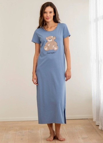 Dlouhá noční košile s krátkými rukávy a potiskem medvídka