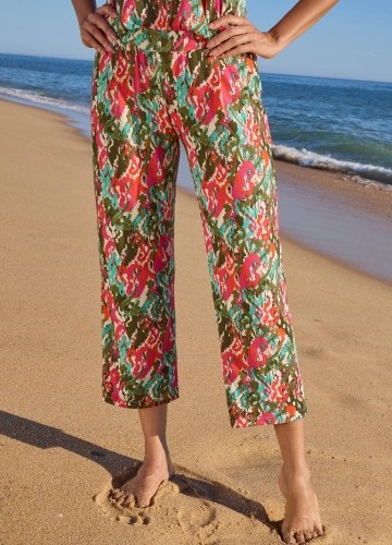 3/4 nohavice s viacfarebnou potlačou a podkasanými nohavicami