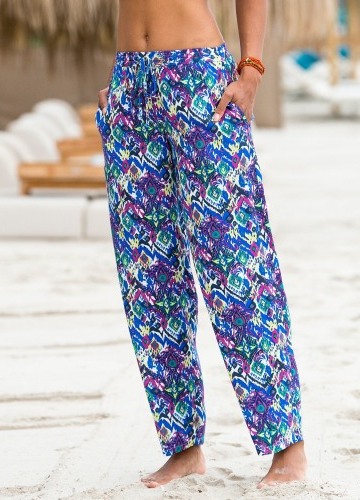 Vzdušné široké nohavice s pružným pásom a potlačou