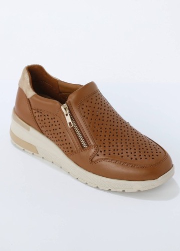 Kožené tenisky se zipem, na klínové podrážce