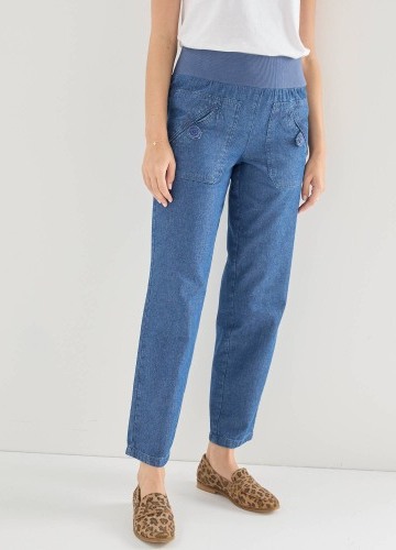 Rovné denimové kalhoty ke kotníkům, s pružným pasem