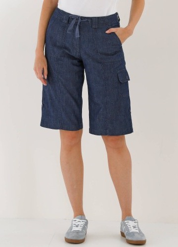 Džínsové bermudy s vreckami a ohrnutím