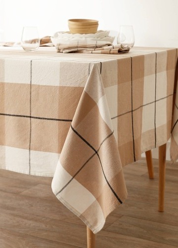 Kockovaný obrus z bavlny a ľanu s farbenými vláknami