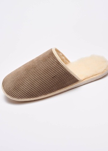 Manšestrové pantofle s vlněnou podšívkou a tichým došlapem