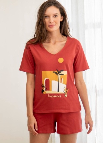 Pyžamo se šortkami a potiskem exotické krajiny