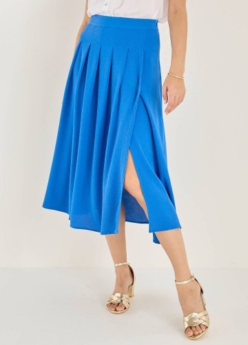 Midi sukňa so skladmi a rozparkom