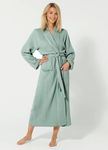 Jednobarevný župan z trojité bavlněné gázoviny