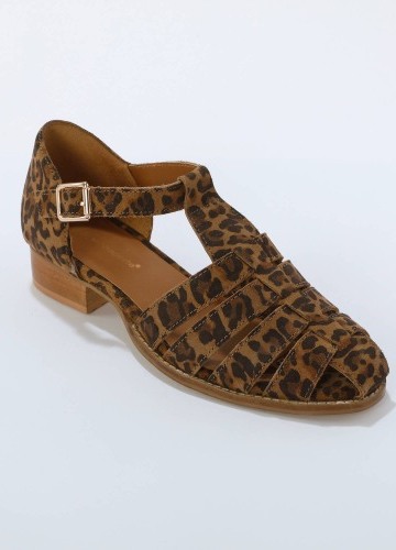 Kožené sandále s leoparďou potlačou na širokom podpätku