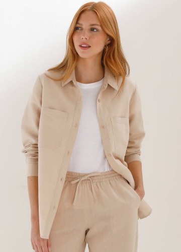 Dlhá košeľa zo zmesi bavlny a ľanu s vreckami