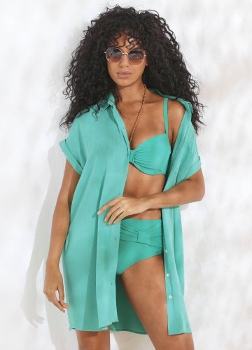 Jednobarevné plážové kreponové košilové šaty