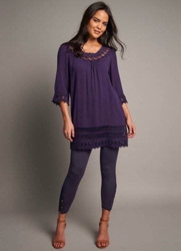 Krepónová tunika s 3/4 rukávmi a macramé