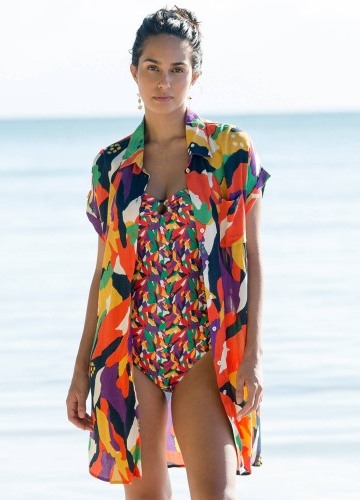 Plážové kreponové košilové šaty s potiskem