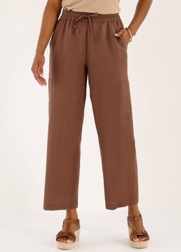 Široké skrátené nohavice zo zmesi bavlny a ľanu s vreckami