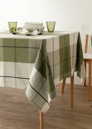 Kockovaný obrus z bavlny a ľanu s farbenými vláknami