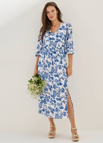 Midi šaty s 3/4 rukávmi a potlačou