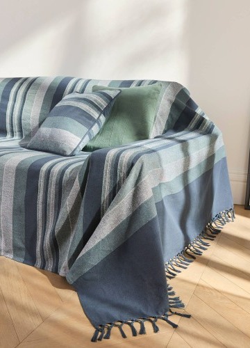 Pruhovaná ručne tkaná bavlnená prikrývka a obliečka na vankúš