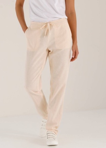 Zúžené kalhoty s pružným pasem, z bavlny a lnu
