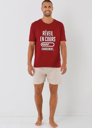 Pyžamo so šortkami, okrúhlym výstrihom a potlačou textu
