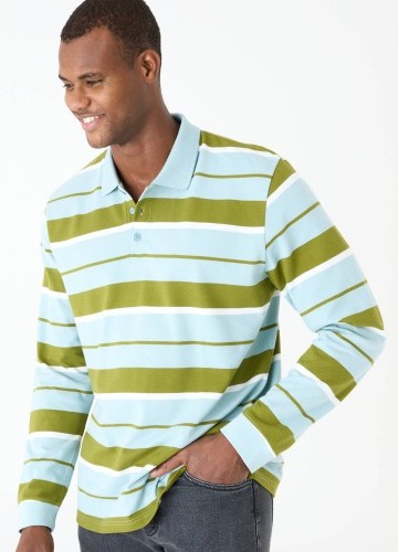 Pruhované polo tričko s dlouhými rukávy, z piké úpletu