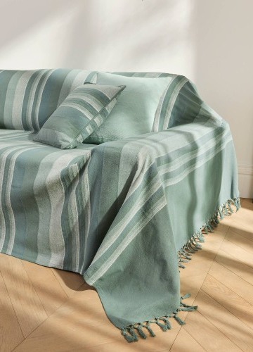 Pruhovaná ručne tkaná bavlnená prikrývka a obliečka na vankúš