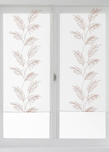 1 pár vitrážových záclon s výšivkou velkých listů