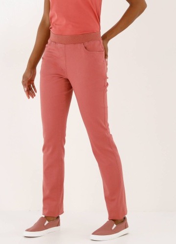 Pohodlné dlouhé keprové kalhoty s pružným pasem