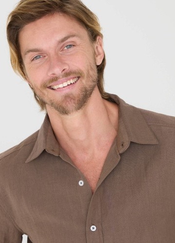 Propínací košile z bavlny-lnu, s dlouhými rukávy