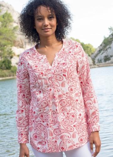 Tunika s výstřihem na knoflíčky, s potiskem