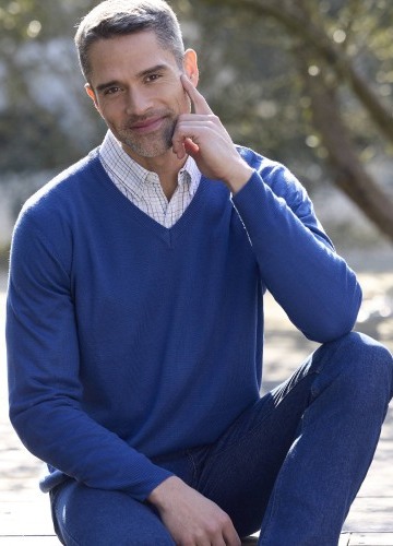 Pulóver s výstrihom do V, 100 % akryl