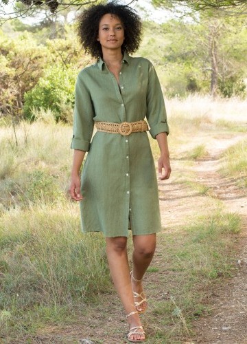 Krátke košeľové šaty zo zmesi bavlny a ľanu