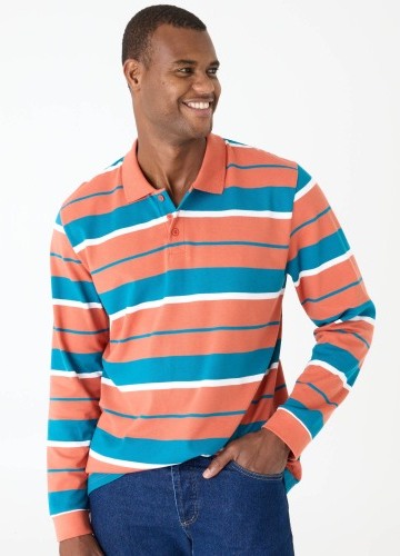 Pruhované polo tričko s dlouhými rukávy, z piké úpletu