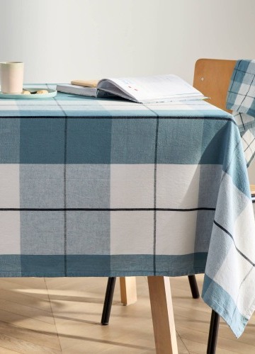 Kockovaný obrus z bavlny a ľanu s farbenými vláknami