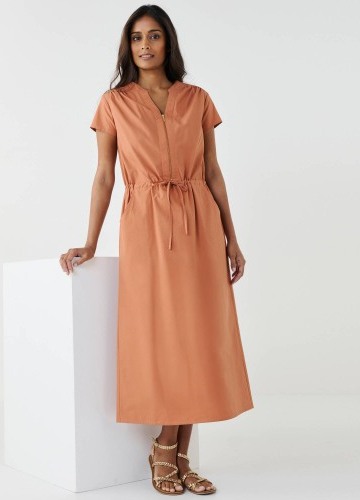 Midi keprové šaty s výstrihom na zips a šnúrkou v páse