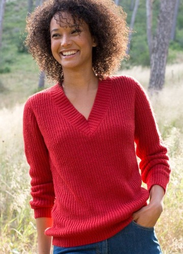 Pulovr s výstřihem do V a hladkým vzorem