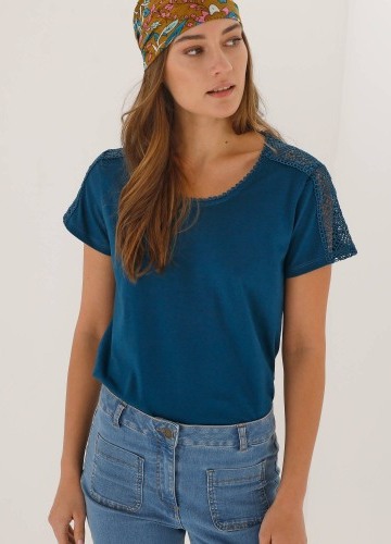 Tričko s kulatým výstřihem a krajkou