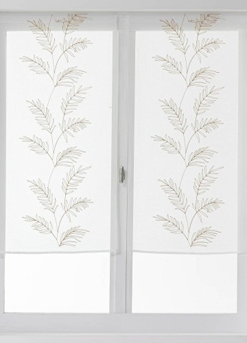 1 pár vitrážových záclon s výšivkou velkých listů