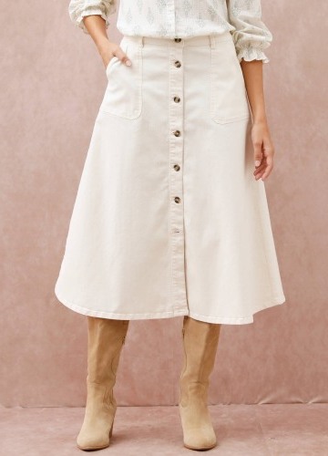 Rozšírená keprová midi sukňa na gombíky