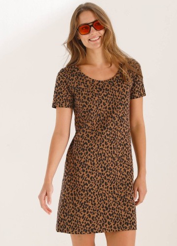 Krátke džersejové šaty so zvieracou kresbou